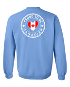 Proud to be Canadian Heart Flag Left Chest and Back Crewneck Sweatshirt - Gildan Canada (sewn Internationally) - Unisex