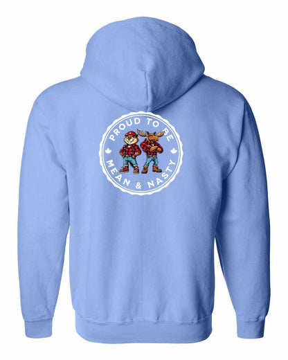 Proud Mean & Nasty Beaver and Moose Left Chest and Back Zip Hoodie - Gildan Canada (sewn Internationally)