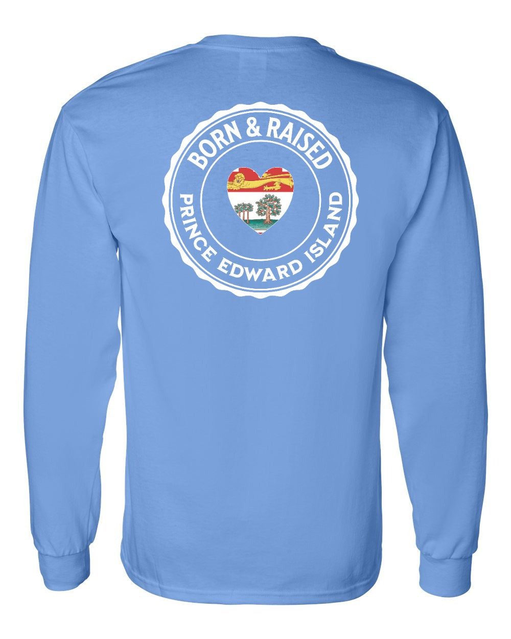 Born and Raised PEI Heart Flag Left Chest & Back Long Sleeve Tee - Unisex