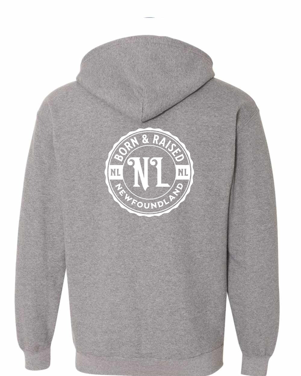 Born & Raised NFLD Left Chest And Back Zip Hoodie - Unisex