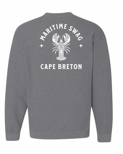 Maritime Swag Cape Breton Mandala white Lobster Left Chest and Back Crewneck Sweatshirt