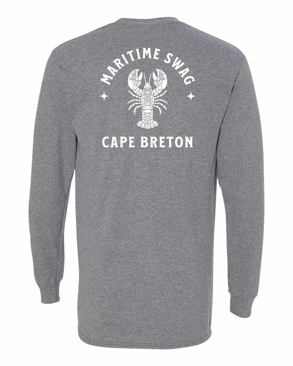 Maritime Swag Cape Breton Mandala white Lobster Left Chest and Back Long Sleeve Tee