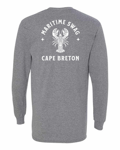 Maritime Swag Cape Breton Mandala white Lobster Left Chest and Back Long Sleeve Tee