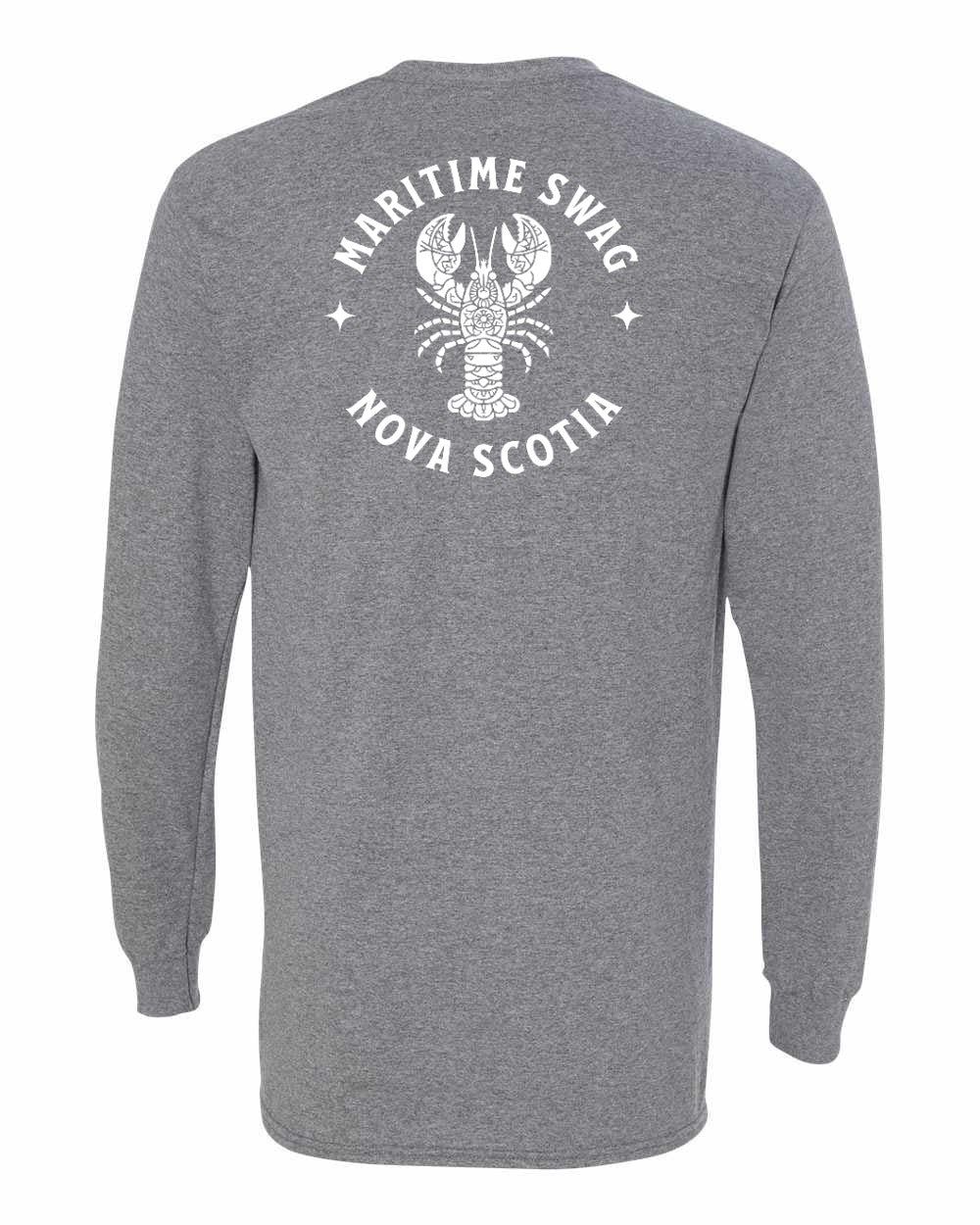 Maritime Swag Nova Scotia Mandala white Lobster Left Chest and Back Long Sleeve Tee