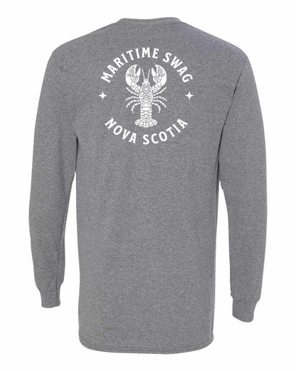 Maritime Swag Nova Scotia Mandala white Lobster Left Chest and Back Long Sleeve Tee