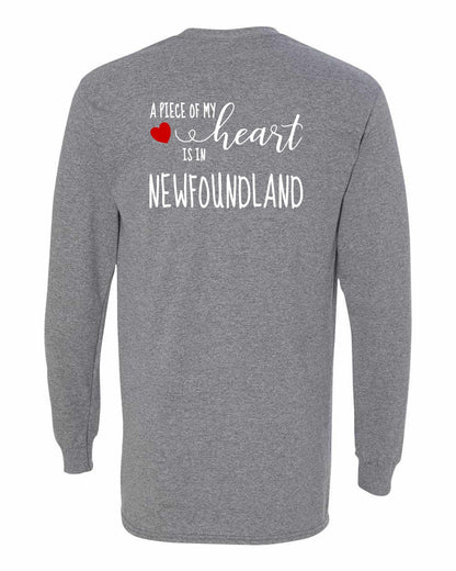 A piece of My heart in Newfoundland (Red Heart) Left Chest and Back Long Sleeve