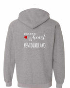 A piece of My heart in NFLD (Red Heart) Left Chest and Back Zip Hoodie - Unisex