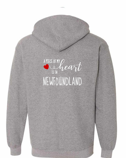 A piece of My heart in Newfoundland (Red Heart) Left Chest and Back Zip Hoodie