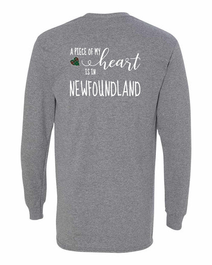 A piece of My heart in Newfoundland (Tartan Heart) Left Chest and Back Long Sleeve