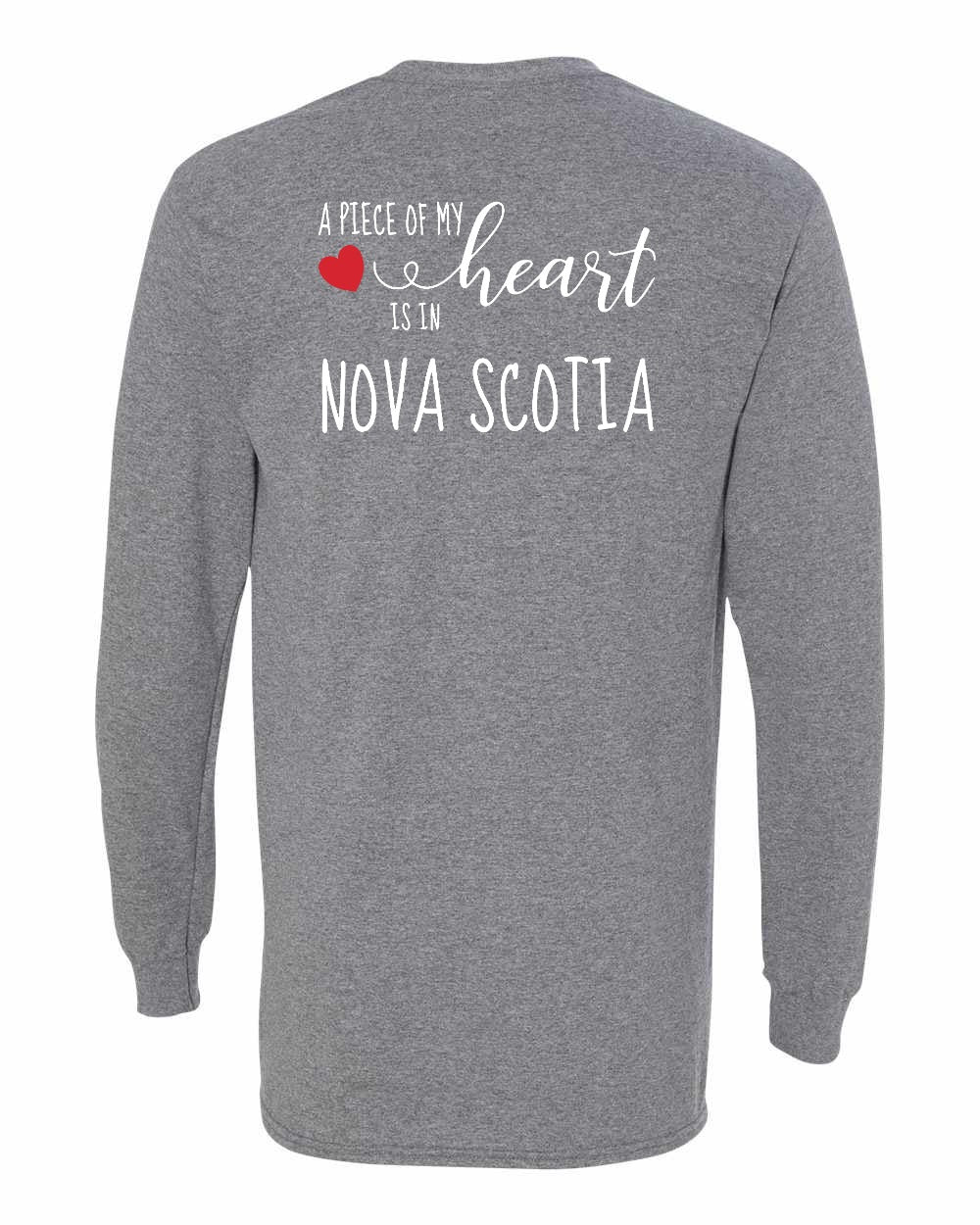 A piece of My heart in Nova Scotia (Red Heart) Left Chest and Back Long Sleeve Tee