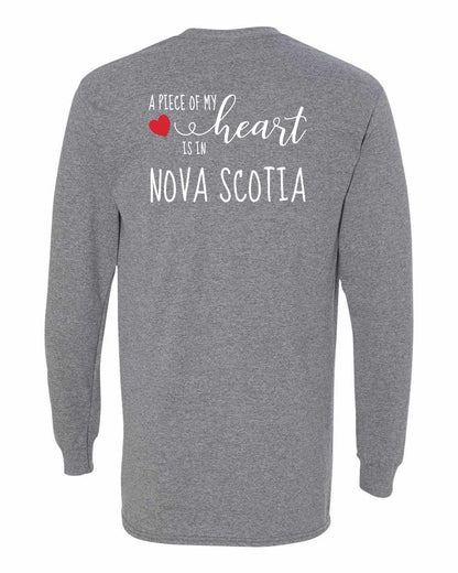 A piece of My heart in Nova Scotia (Red Heart) Left Chest and Back Long Sleeve Tee