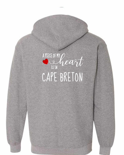 A piece of My heart in Cape Breton (Red Heart) Left Chest and Back Zip Hoodie