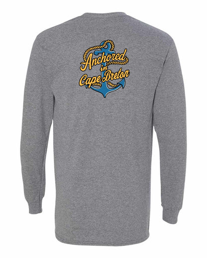 Anchored in Cape Breton (New Design) Left Chest and Back Long Sleeve Tee