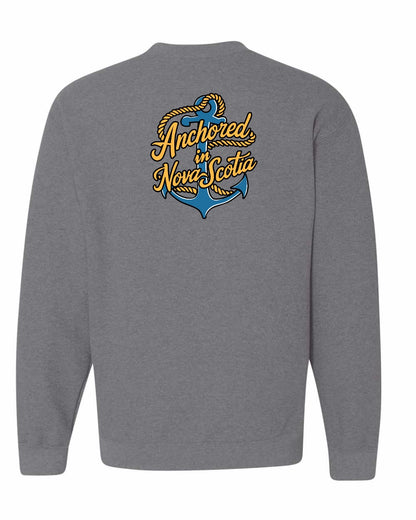 Anchored in Nova Scotia (New Design) Left Chest and Back crew-neck