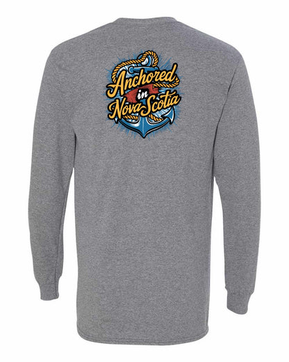 Anchored In Nova Scotia (Old Design) Left Chest and Back Long Sleeve Tee