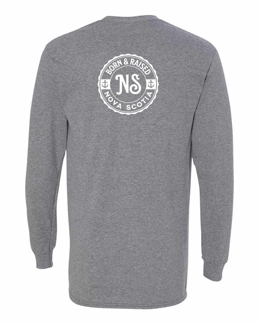 Born & Raised Nova Scotia Left Chest and Back Long Sleeve Tee