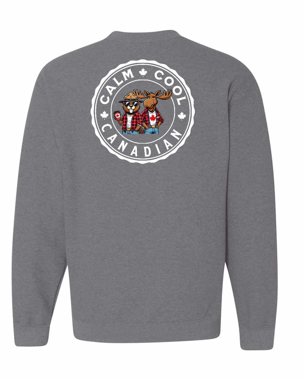 Calm Cool Moose and Beaver Left Chest and Back Crewneck Sweatshirt - Gildan Canada (sewn Internationally) - Unisex