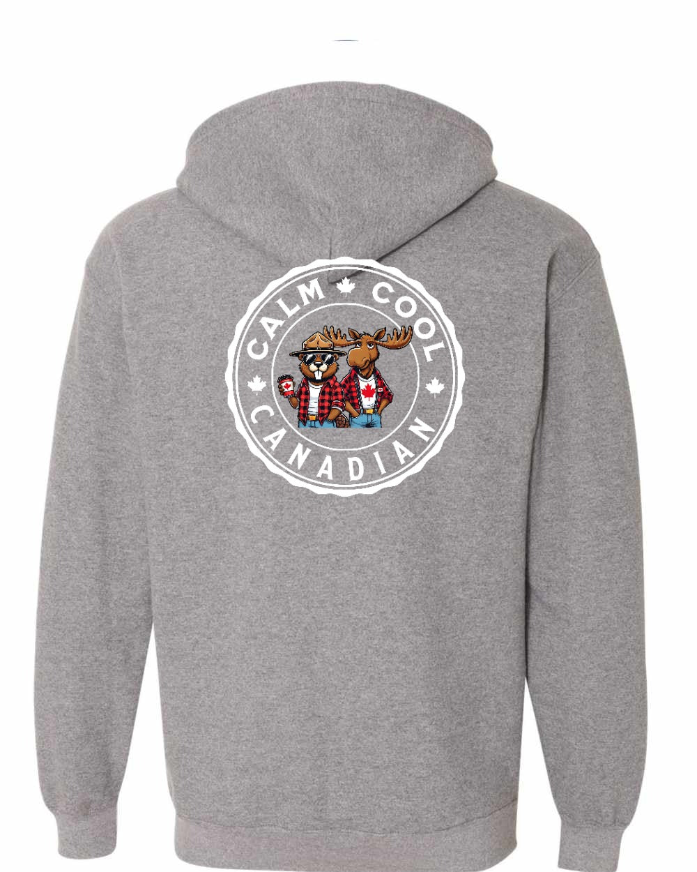 Calm Cool Moose and Beaver Left Chest and Back Zip Hoodie - Gildan Canada (sewn Internationally) - Unisex