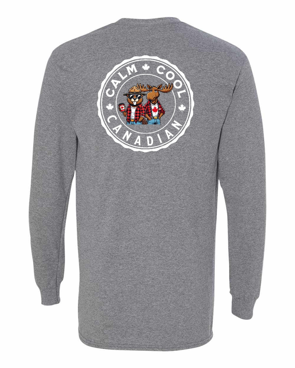 Calm Cool Moose and Beaver Left Chest and Back Long Sleeve - Gildan Canada (sewn Internationally) - Unisex
