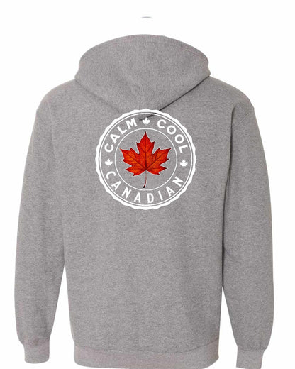Calm Cool Canadian Leaf Left Chest and Back Zip Hoodie - Gildan Canada (sewn Internationally)