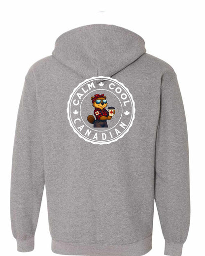 Calm Cool Rosie Sunglasses Left Chest and Back Zip Hoodie - Gildan Canada (sewn Internationally)