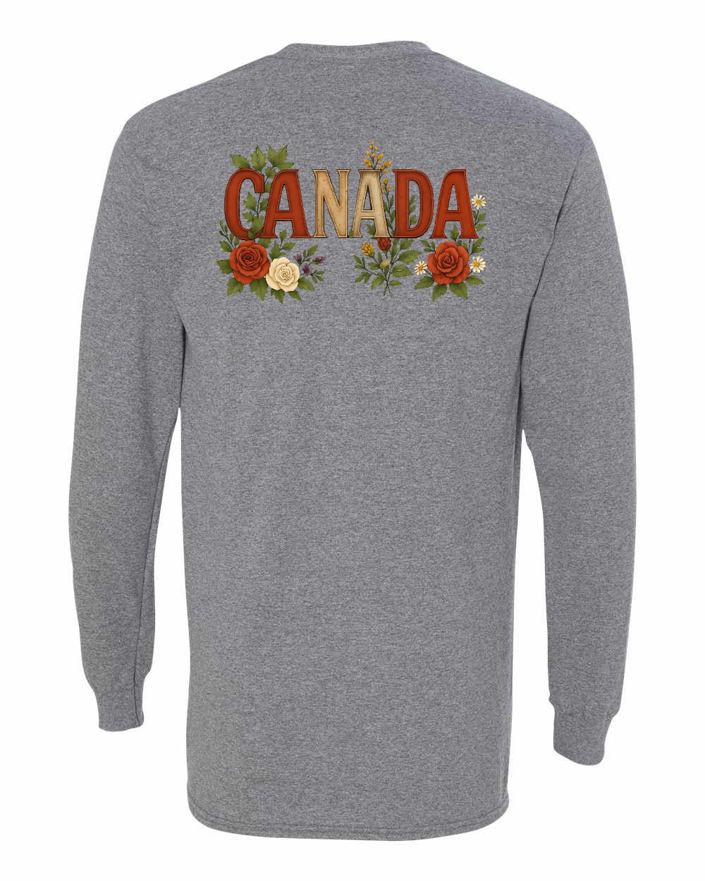 Canada Flowers Left Chest and Back Long Sleeve - Gildan Canada (sewn Internationally) - Unisex