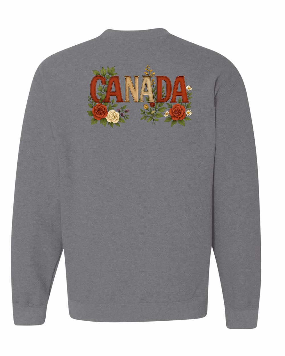 Canada Flowers Left Chest and Back Crewneck Sweatshirt - Gildan Canada (sewn Internationally) - Unisex