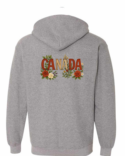 Canada Flowers Left Chest and Back Zip Hoodie - Gildan Canada (sewn Internationally)