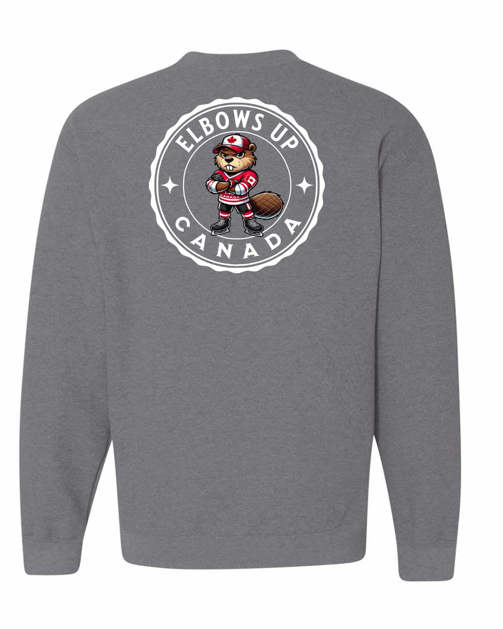 Elbows up Beaver Left Chest and Back Crewneck Sweatshirt - Gildan Canada (sewn Internationally) - Unisex