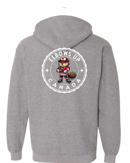 Elbows up Beaver Left Chest and Back Zip Hoodie - Gildan Canada (sewn Internationally)