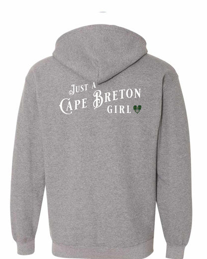 Just a Cape Breton Girl Tartan Left Chest and Back Zip Hoodie