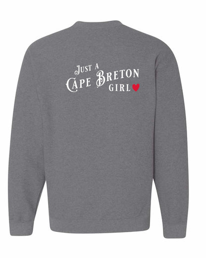Just a Cape Breton Girl Red Heart Left Chest and Back Crewneck Sweatshirt