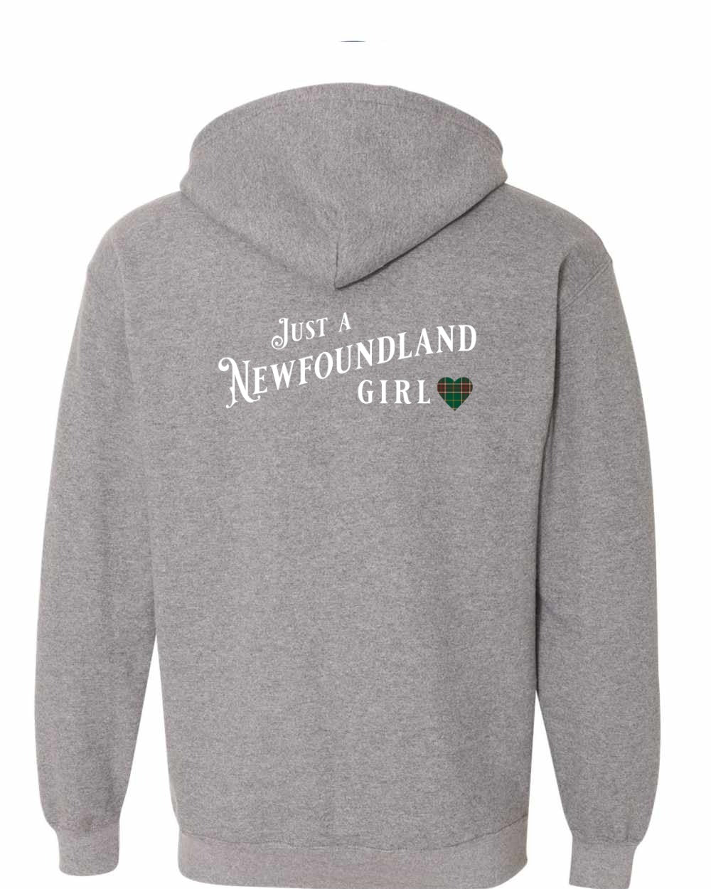 Just a Newfoundland Girl Tartan Left Chest and Back Zip Hoodie