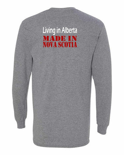 Living Alberta Made in Nova Scotia Left Chest and Back Long Sleeve Tee