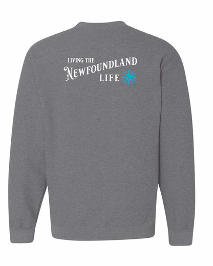 Living the Newfoundland Life blue Left Chest and Back Crewneck Sweatshirt