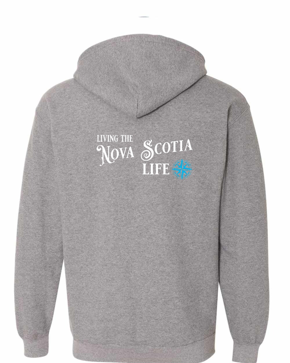 Living the Nova Scotia Life blue Left Chest and Back zip-hoodie