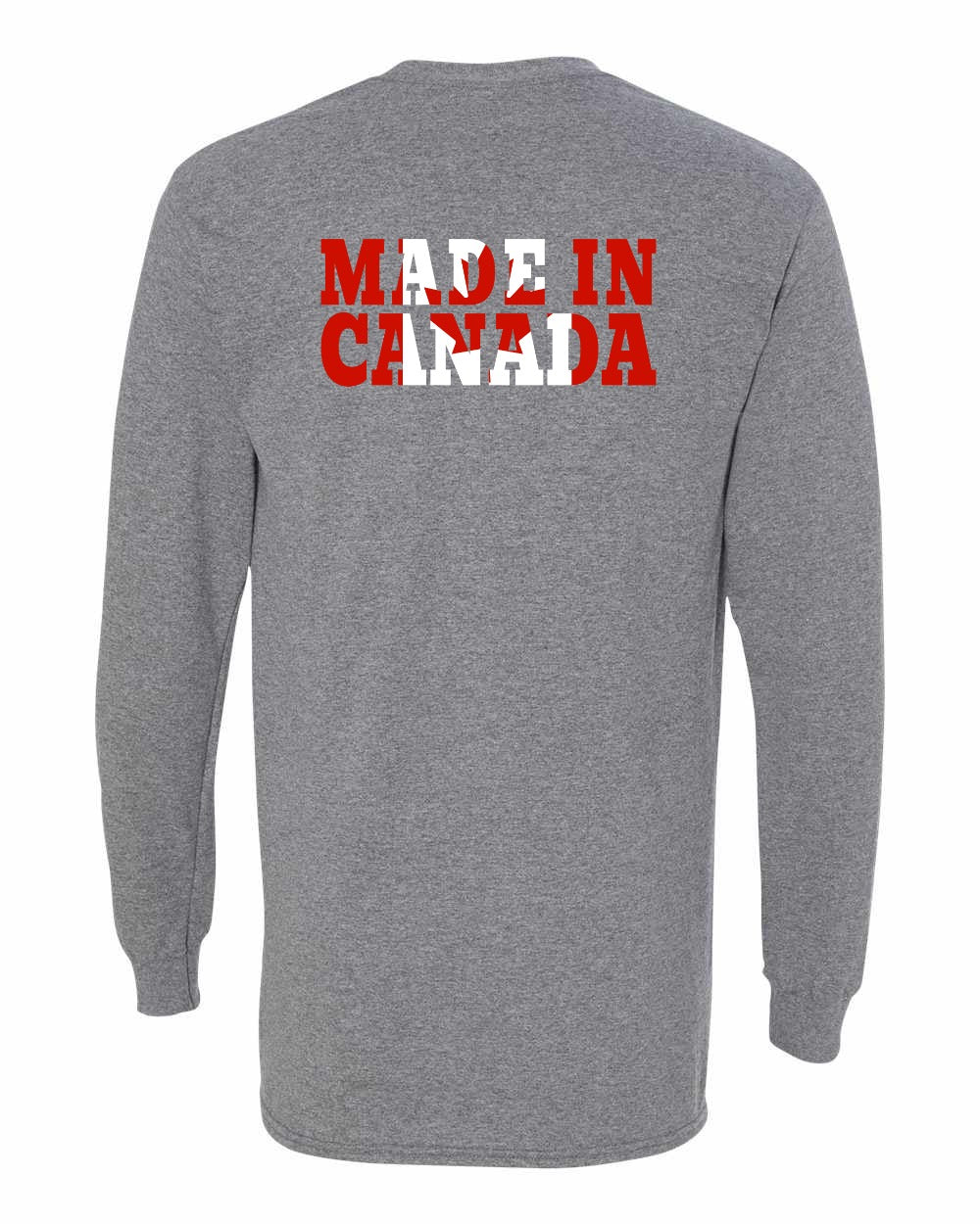 Made in Canada Flag Background Left Chest and Back Long Sleeve - Gildan Canada (sewn Internationally) - Unisex