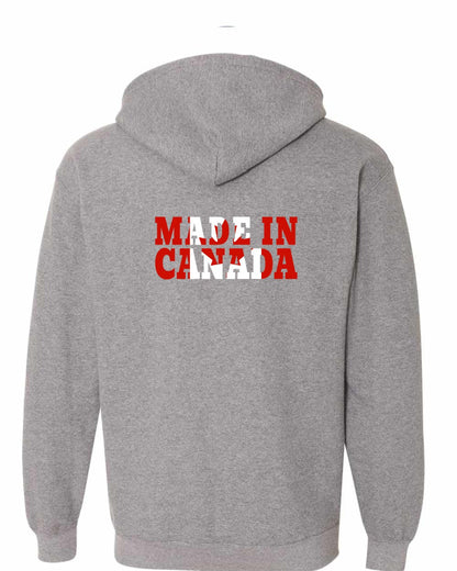 Made in Canada Flag Background Left Chest and Back Zip Hoodie - Gildan Canada (sewn Internationally)