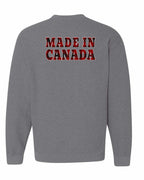 Made in Canada Plaid Background Left Chest and Back Crewneck Sweatshirt - Gildan Canada (sewn Internationally) - Unisex