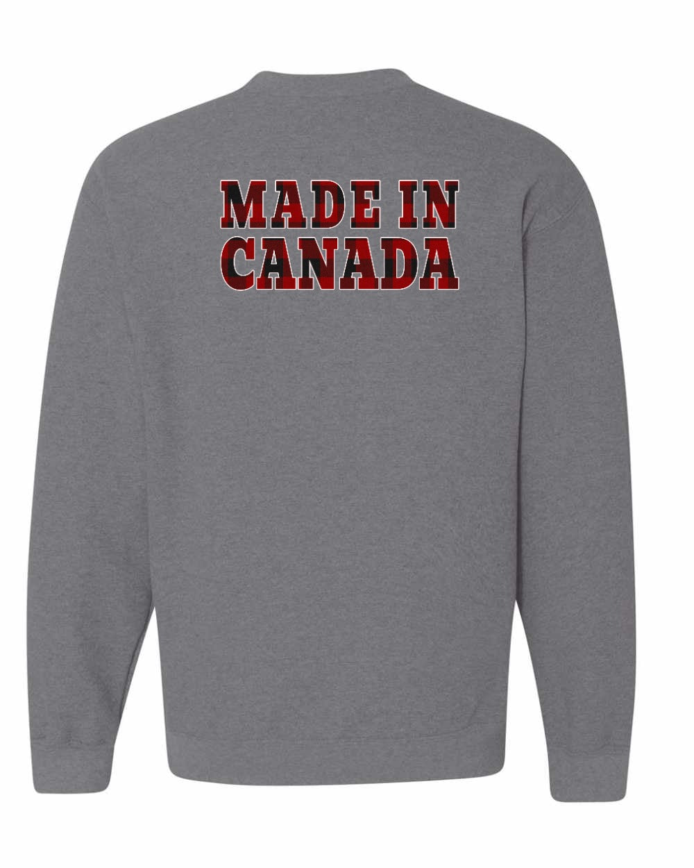 Made in Canada Plaid Background Left Chest and Back Crewneck Sweatshirt - Gildan Canada (sewn Internationally) - Unisex