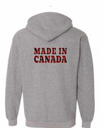 Made in Canada Plaid Background Left Chest and Back Zip Hoodie - Gildan Canada (sewn Internationally) - Unisex