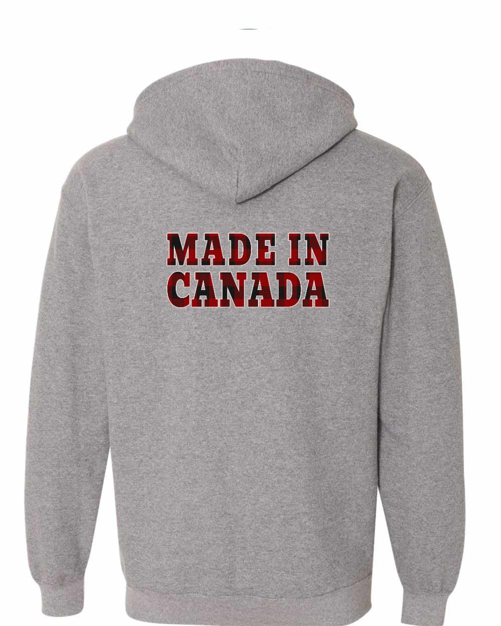 Made in Canada Plaid Background Left Chest and Back Zip Hoodie - Gildan Canada (sewn Internationally) - Unisex