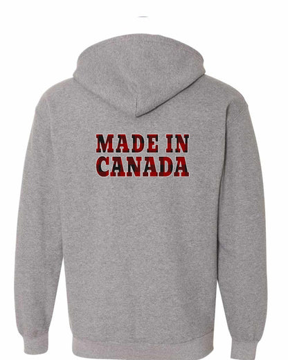 Made in Canada Plaid Background Left Chest and Back Zip Hoodie - Gildan Canada (sewn Internationally)