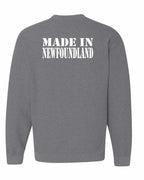 Made In NFLD ( White Lettering) Left Chest and Back Crewneck Sweatshirt - Unisex