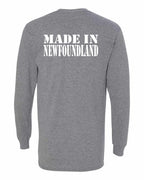 Made In NFLD ( White Lettering) Left Chest and Back Long Sleeve - Unisex