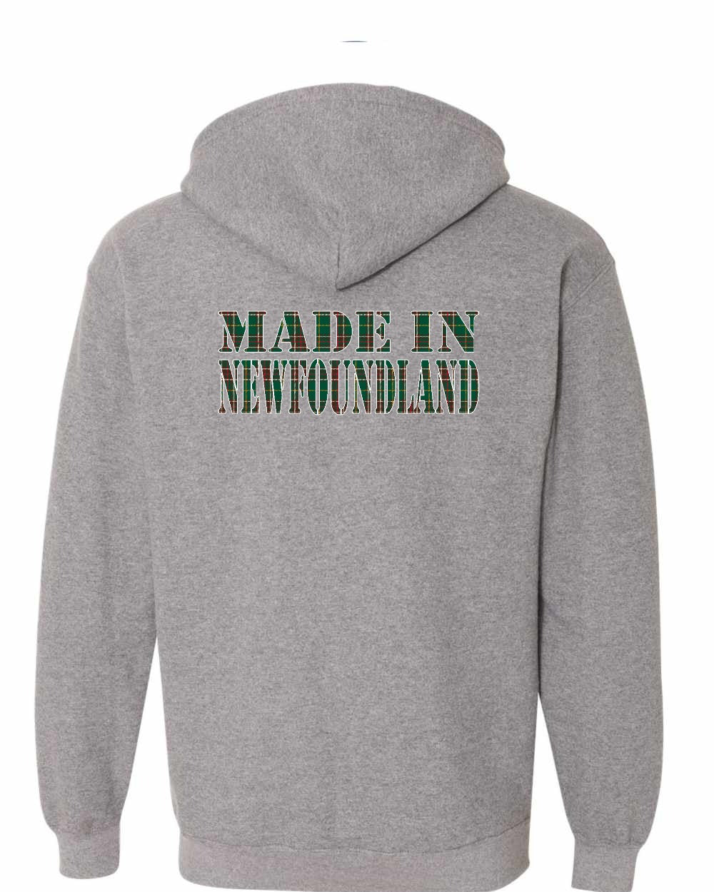 Made In NFLD ( Tartan Lettering) Left Chest and Back Zip Hoodie - Unisex