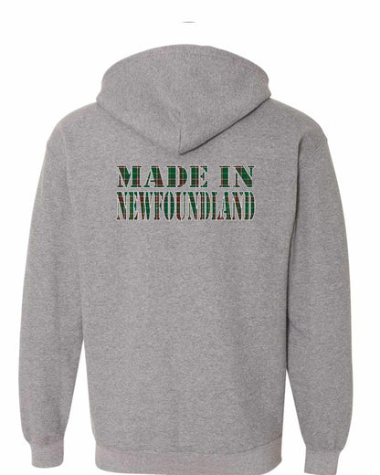 Made In Newfoundland ( Tartan Lettering) Left Chest and Back Zip Hoodie