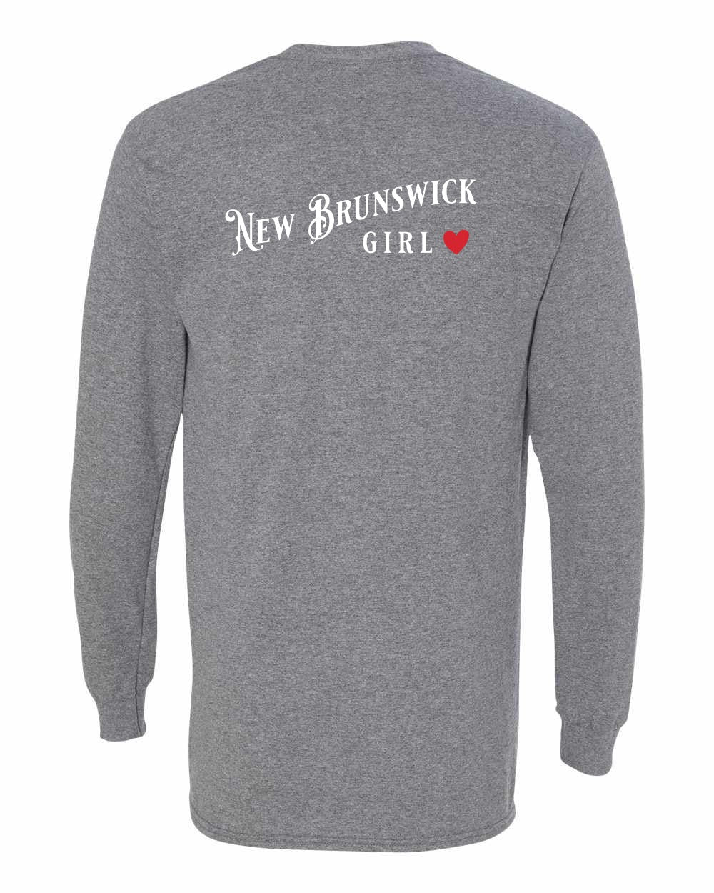New Brunswick Girl Red Heart Left Chest and Back Long Sleeve Tee