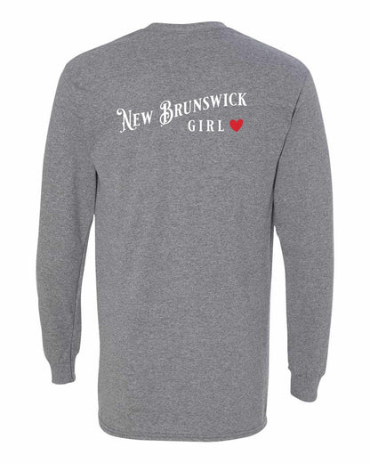 New Brunswick Girl Red Heart Left Chest and Back Long Sleeve Tee