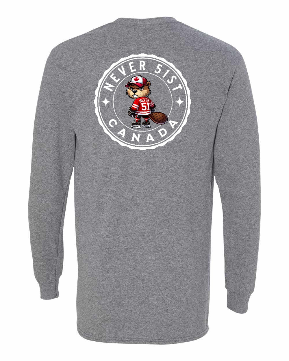 Never 51st Beaver Left Chest and Back Long Sleeve - Gildan Canada (sewn Internationally) - Unisex